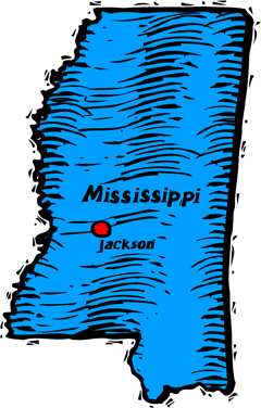 Mississippi woodcut map showing location of Jackson